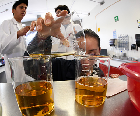 Alumnos y vasos de precipitado